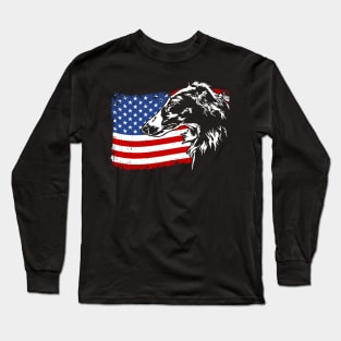 Borzoi Mom Dad American Flag patriotic dog Long Sleeve T-Shirt